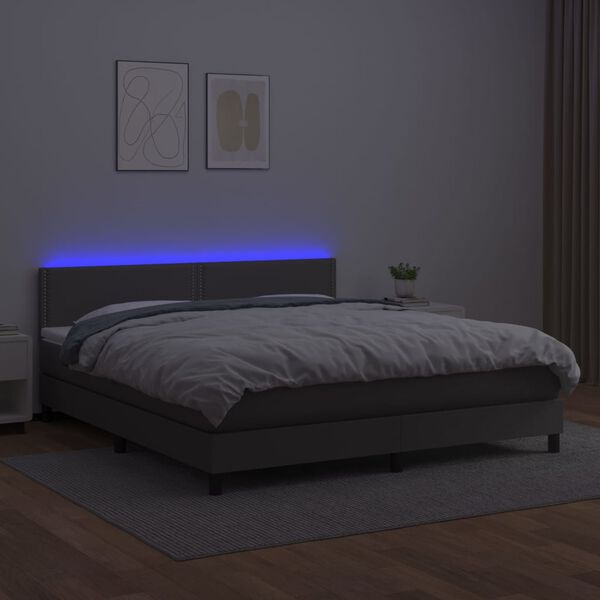 vidaXL Κρεβάτι Boxspring με Στρώμα & LED Γκρι 160x200 εκ. Συνθ. Δέρμα