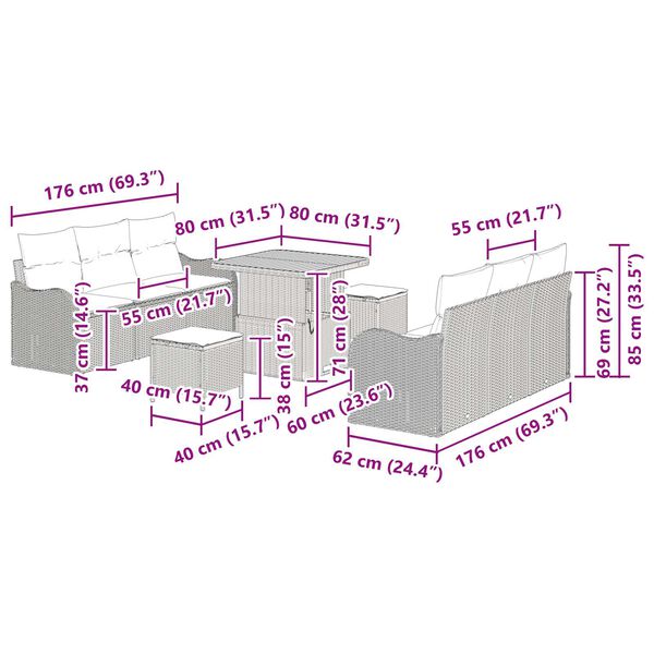 vidaXL Σετ Καναπέ Κήπου 9 pcs Μπεζ συνθετικό ρατάν