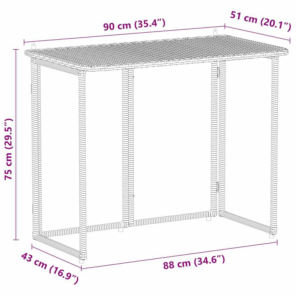 vidaXL Πτυσσόμενο τραπέζι κήπου καφέ 90x51x75 cm Poly Rattan