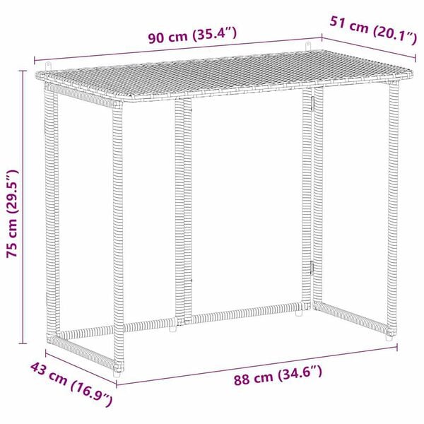 vidaXL Πτυσσόμενο τραπέζι κήπου καφέ 90x51x75 cm Poly Rattan