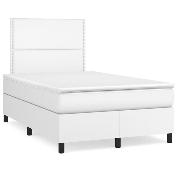 vidaXL Κρεβάτι Boxspring με Στρώμα & LED Λευκό 120x190 εκ. Συνθ. Δέρμα