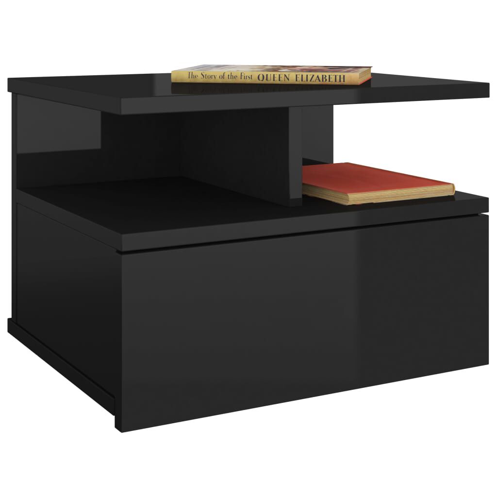 vidaXL Κομοδίνο Κρεμαστό Γυαλιστερό Μαύρο 40x31x27 εκ. από Επεξ. Ξύλο