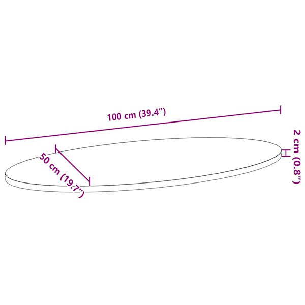 vidaXL Επιτραπέζια επιφάνεια Σκούρο Καφέ 100x50x2 εκ. Ξύλο Δρυός Οβάλ