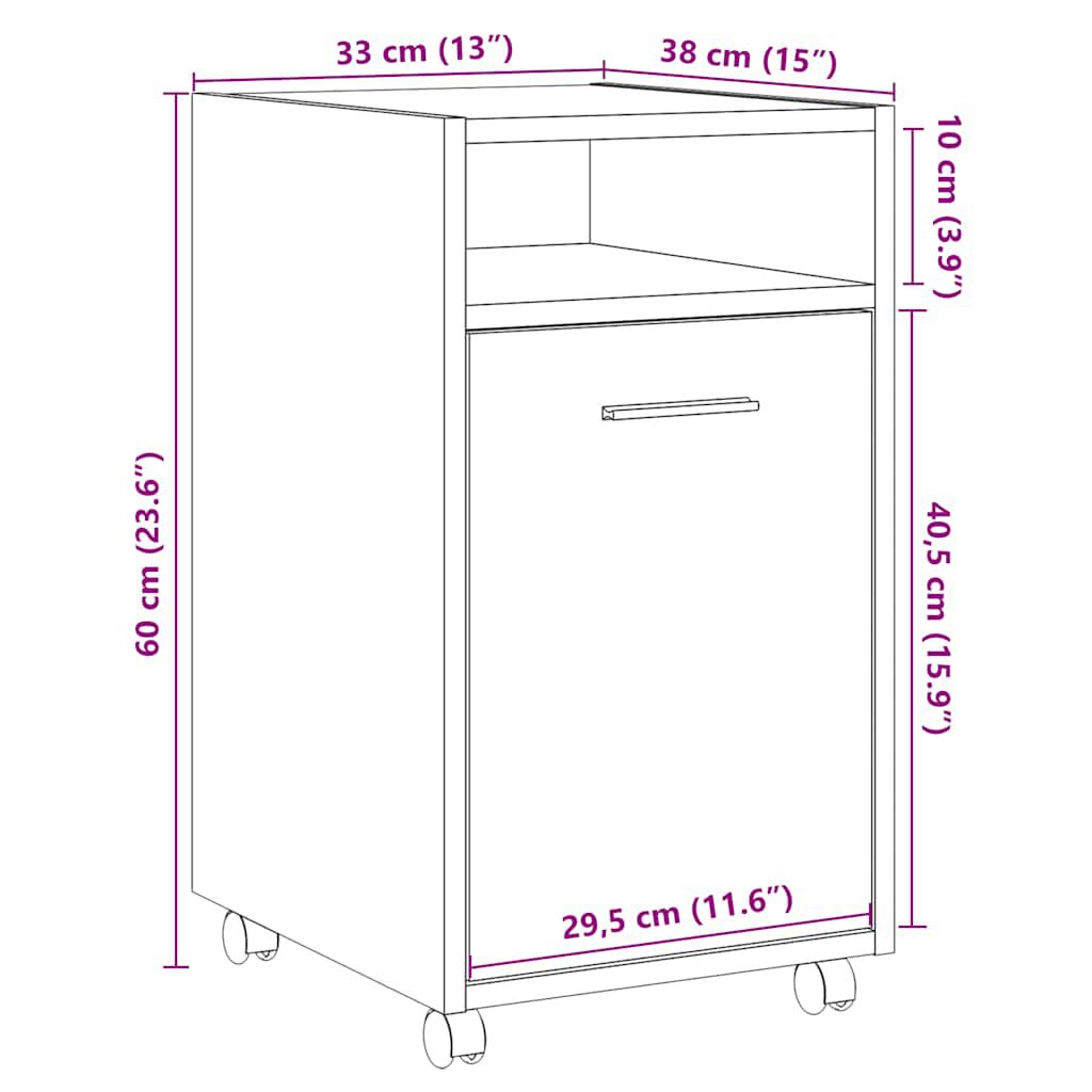 vidaXL Ντουλάπι με ρόδες Παλιό ξύλο 33x38x60 cm Ξύλο μηχανής