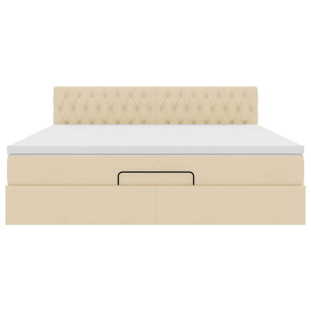 vidaXL Οθωμανικό κρεβάτι με στρώμα & LEDs Cream 160x200cm ύφασμα