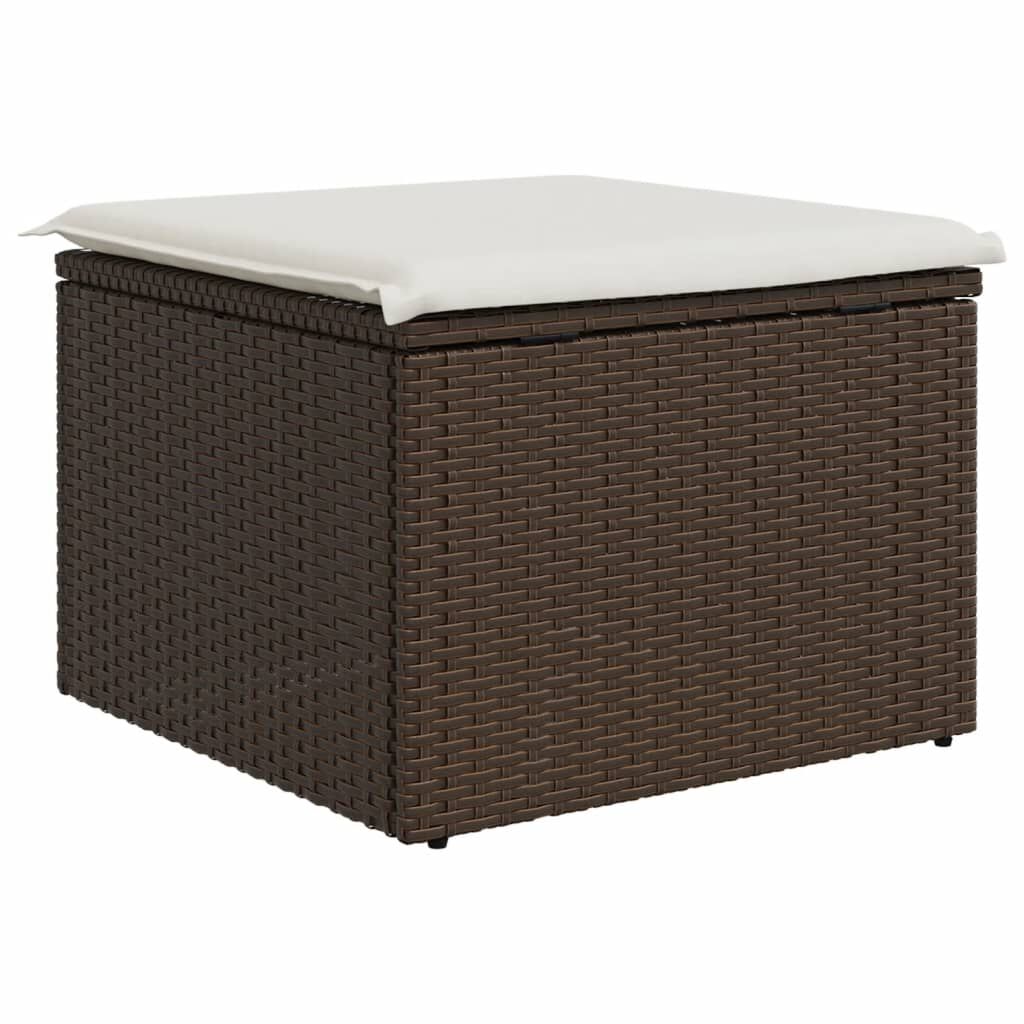 vidaXL Υποπόδιο Κήπου Καφέ 55x55x37 εκ. Συνθετικό Ρατάν με Μαξιλάρι