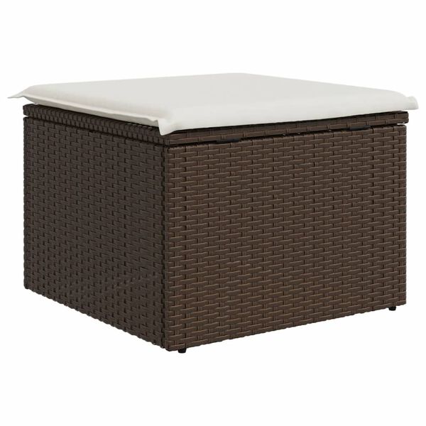 vidaXL Υποπόδιο Κήπου Καφέ 55x55x37 εκ. Συνθετικό Ρατάν με Μαξιλάρι