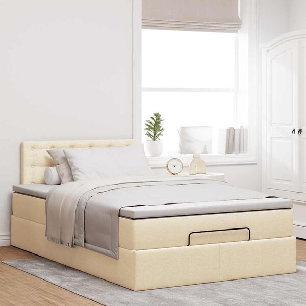 vidaXL Οθωμανικό κρεβάτι με στρώμα & LEDs Cream 120x190cm ύφασμα