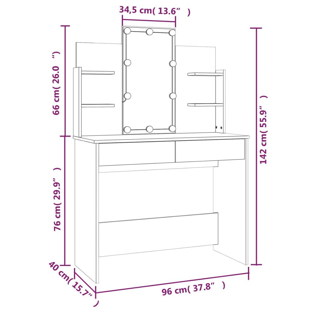 vidaXL Μπουντουάρ με LED Sonoma Δρυς 96x40x142 εκ.