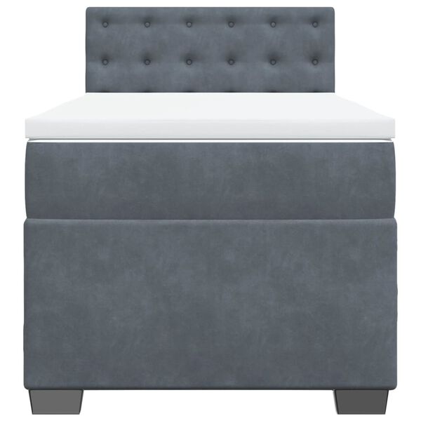 vidaXL Κρεβάτι Boxspring με Στρώμα Σκούρο Γκρι 90x200 εκ. Βελούδινο