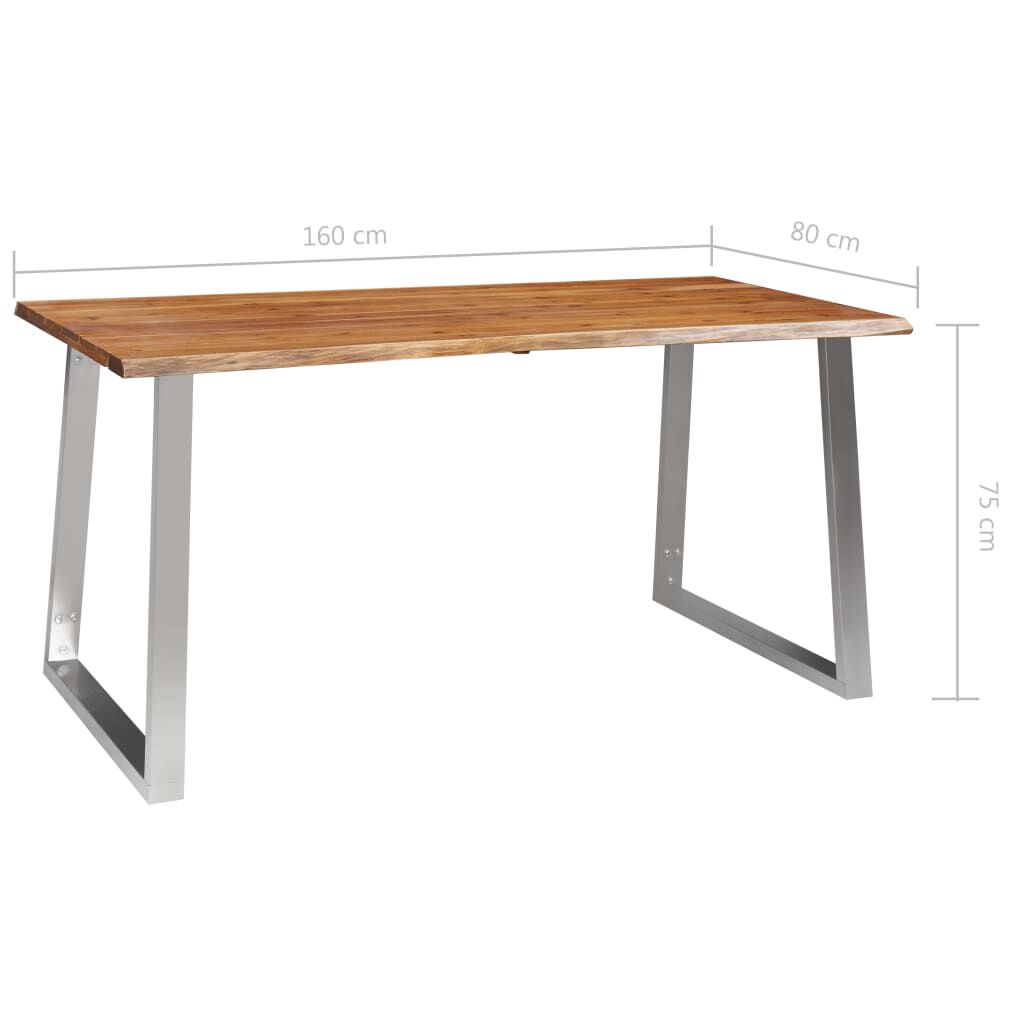 vidaXL Τραπεζαρία 160x80x75 εκ. Μασίφ Ξύλο Ακακίας / Ανοξείδωτο Ατσάλι