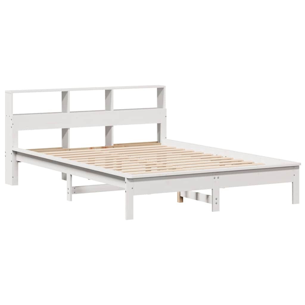 vidaXL Κρεβάτι Βιβλιοθήκη Χωρίς Στρώμα Λευκό 135x190 εκ Μασίφ Πεύκο
