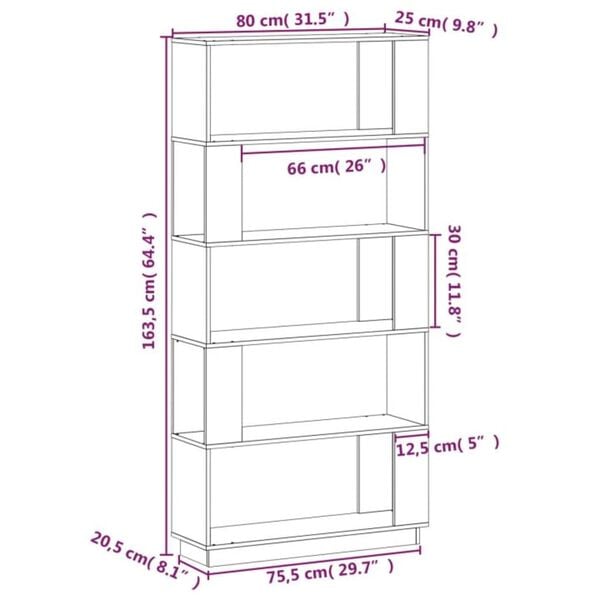 vidaXL Βιβλιοθήκη/Διαχωριστικό Χώρου Γκρι 80x25x163,5 εκ. Μασίφ Πεύκο