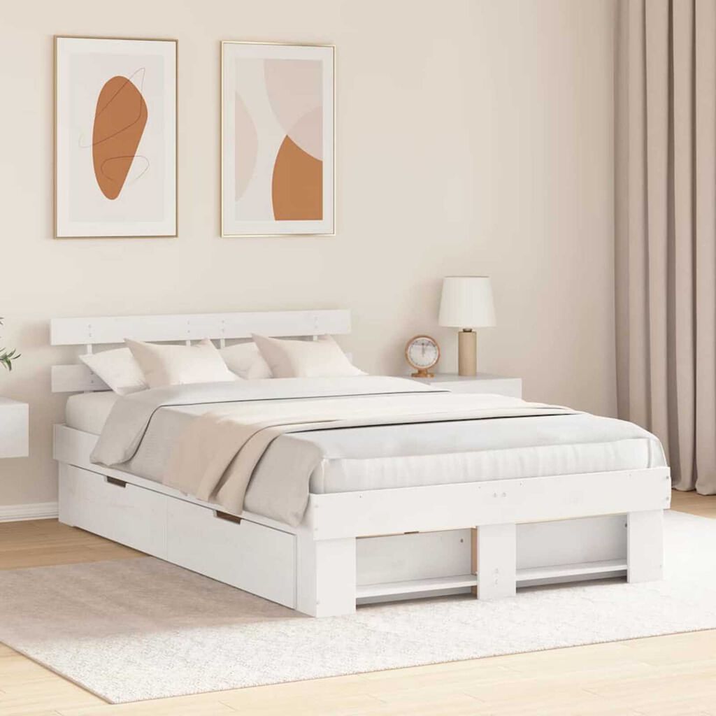 vidaXL Σκελετός Κρεβατιού Λευκό 120 x 200 cm Μασίφ ξύλο πεύκου
