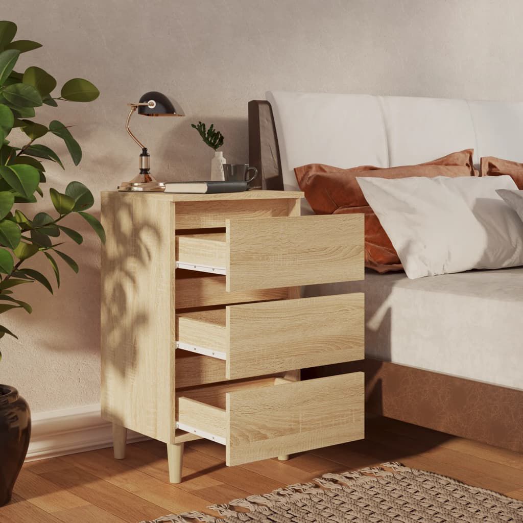 vidaXL Κομοδίνα 2 τεμ. Sonoma Δρυς 40x35x69εκ. & Πόδια από Μασίφ Ξύλο