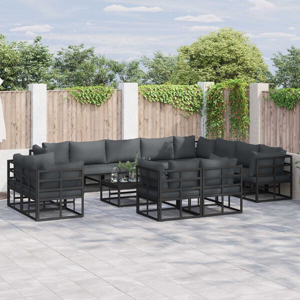 vidaXL Σετ Καναπέ Κήπου 12 pcs Μαύρο 353 x 283 x 71 εκ. Αλουμίνιο