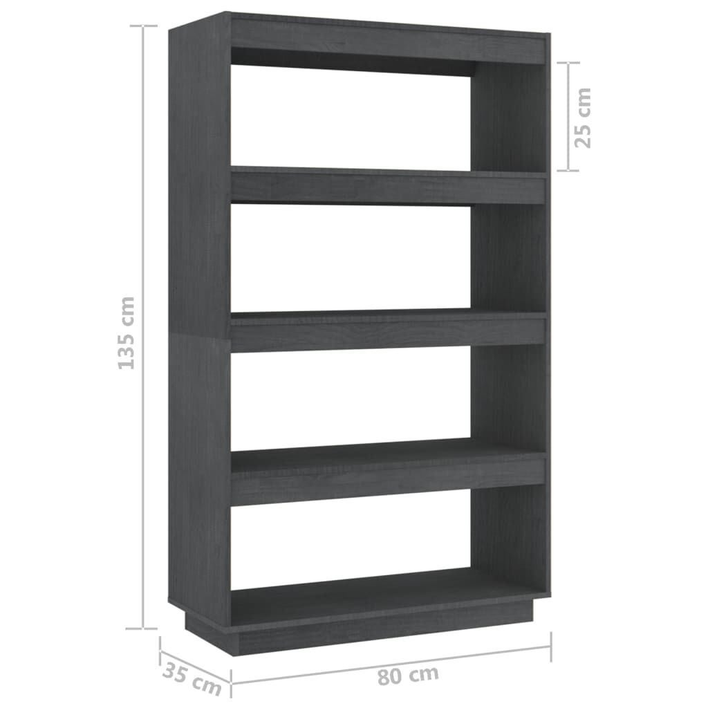 vidaXL Βιβλιοθήκη/Διαχωριστικό Χώρου Γκρι 80x35x135 εκ. Μασίφ Πεύκο