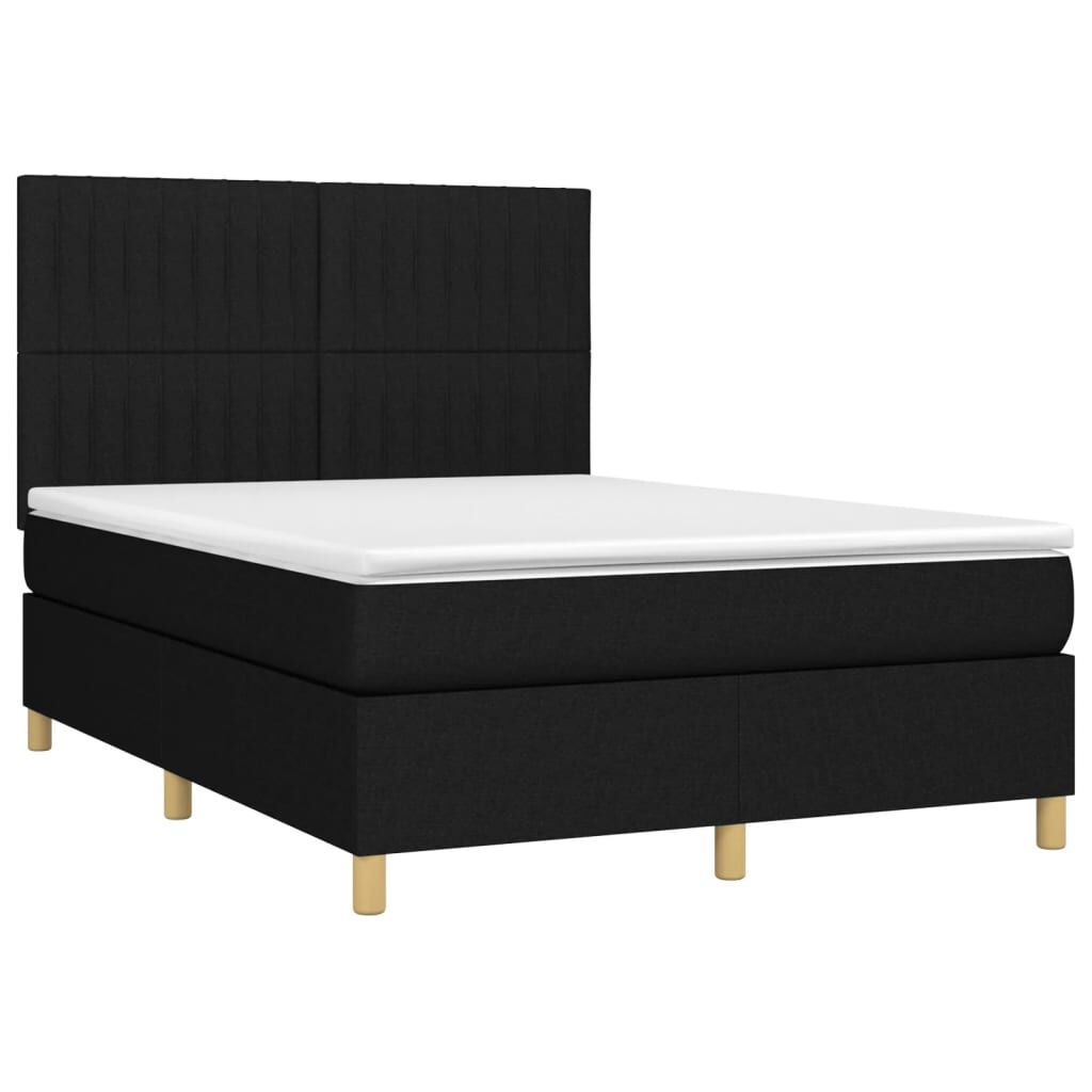vidaXL Κρεβάτι Boxspring με Στρώμα & LED Μαύρο 140x190 εκ. Υφασμάτινο