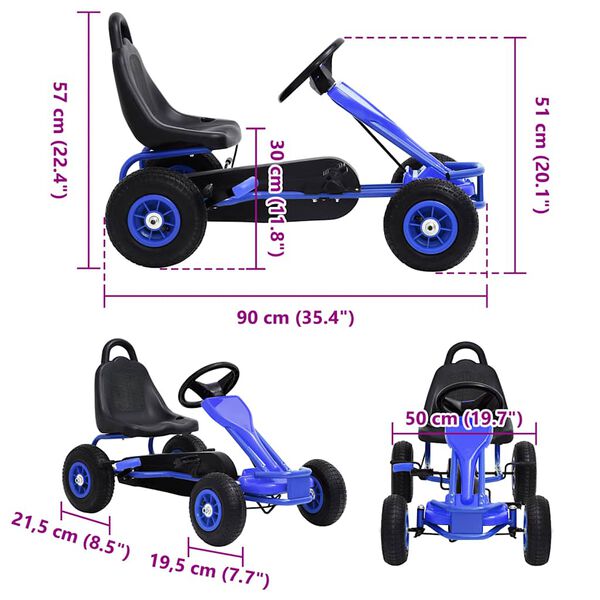vidaXL Go Kart με Πετάλια και Λάστιχα Πεπιεσμένου Αέρα Μπλε