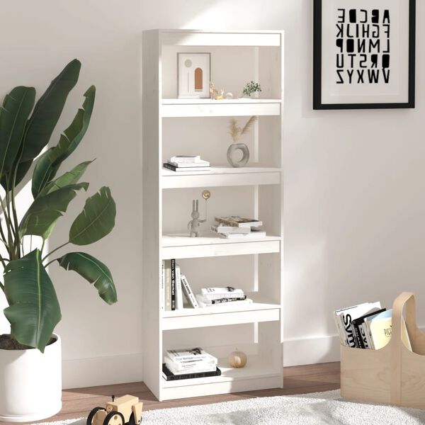 vidaXL Βιβλιοθήκη/Διαχωριστικό Χώρου Λευκή 60x30x167,5 εκ. Μασίφ Πεύκο