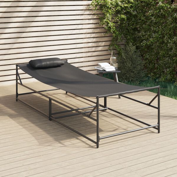 vidaXL Ξαπλώστρα Κήπου - Ανθρακί - 200x74x73 εκ. - Χάλυβας & Τεξτιλίνη