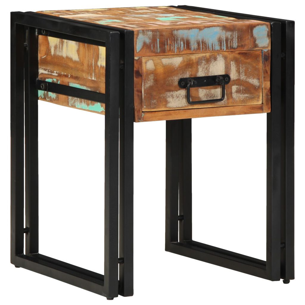 vidaXL Τραπέζι με Συρτάρι Μαύρο 40x40x50 εκ Μασίφ Ανακυκλωμένο Ξύλο