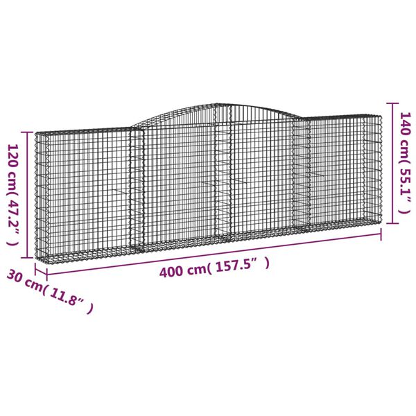 vidaXL Συρματοκιβώτια Τοξωτά 20 τεμ. 400x30x120/140 εκ. Γαλβαν. Ατσάλι