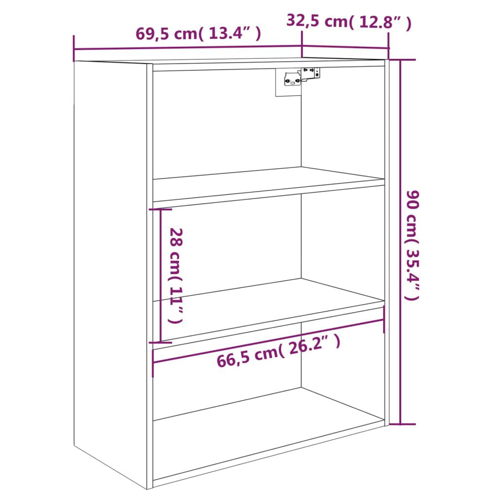 vidaXL Ντουλάπι Τοίχου Κρεμαστό Καφέ δρυς 69,5 x 32,5 x 90 εκ.