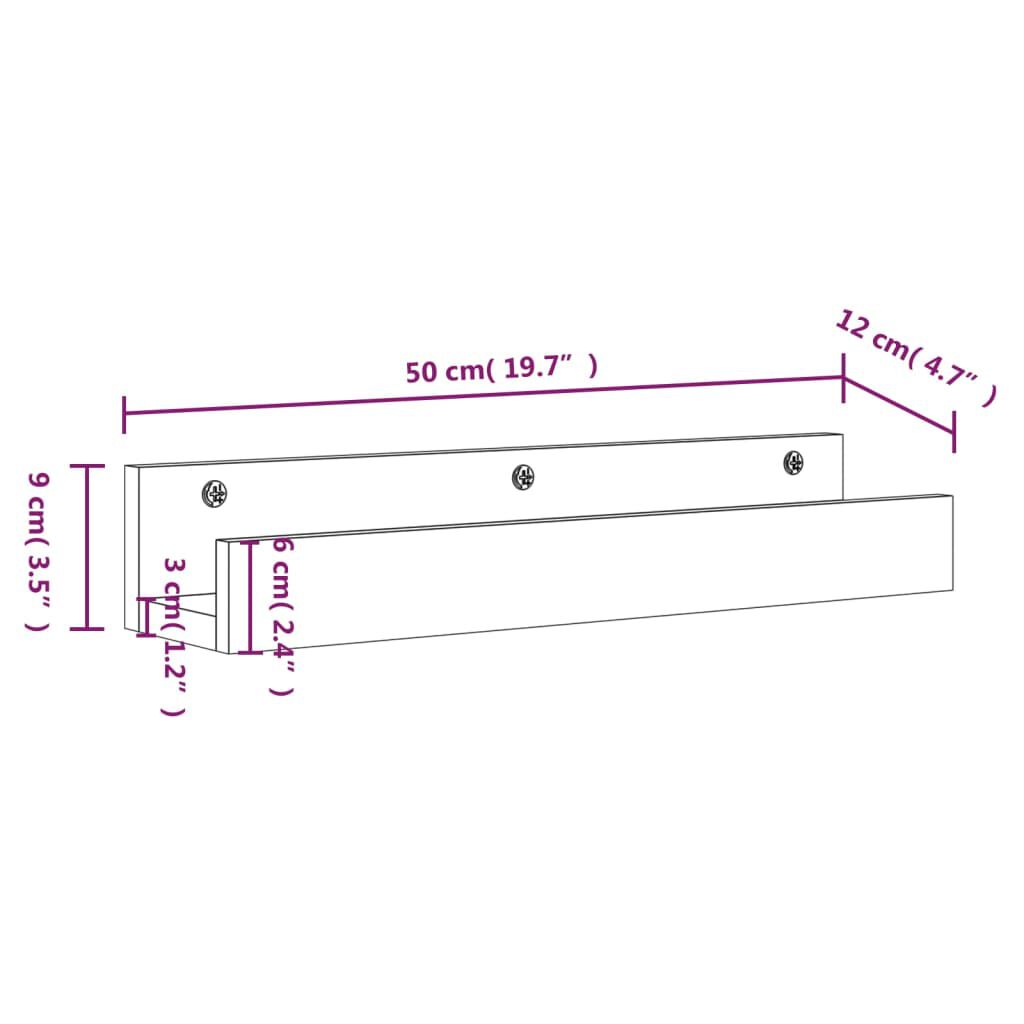 vidaXL Ράφια Τοίχου 2 τεμ. 50 x 12 x 9 εκ. από Μασίφ Ξύλο Πεύκου