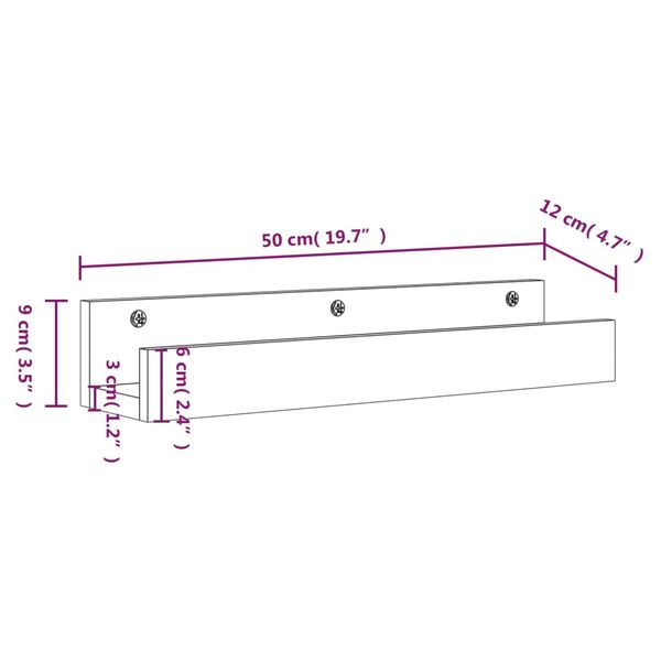 vidaXL Ράφια Τοίχου 2 τεμ. 50 x 12 x 9 εκ. από Μασίφ Ξύλο Πεύκου