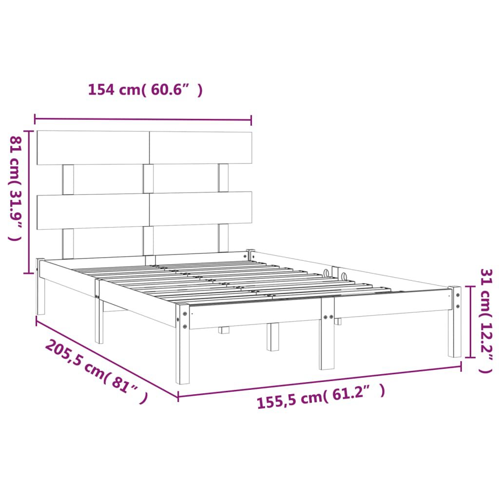 vidaXL Πλαίσιο Κρεβατιού 150 x 200 εκ. Μασίφ Ξύλο King Size