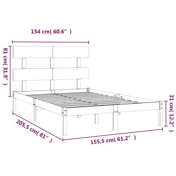 vidaXL Πλαίσιο Κρεβατιού 150 x 200 εκ. Μασίφ Ξύλο King Size