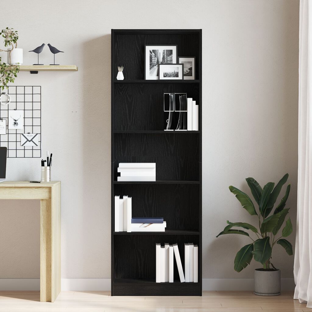 vidaXL Μαύρη Δρύινη Βιβλιοθήκη - 60x24x176 εκ