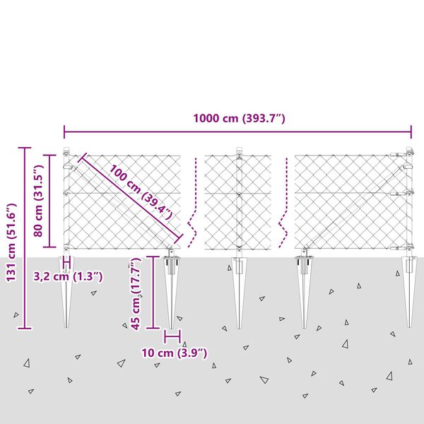 vidaXL Σετ Στύλων Φράχτη Ασημί 10 x 0.8 μ Γαλβανισμένος χάλυβας