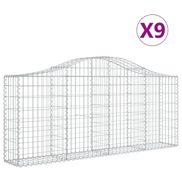 vidaXL Συρματοκιβώτια Τοξωτά 9 τεμ. 200x30x80/100 εκ. Γαλβαν. Ατσάλι