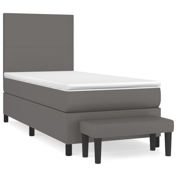 vidaXL Κρεβάτι Boxspring με Στρώμα Γκρι 100x200εκ. από Συνθετικό Δέρμα