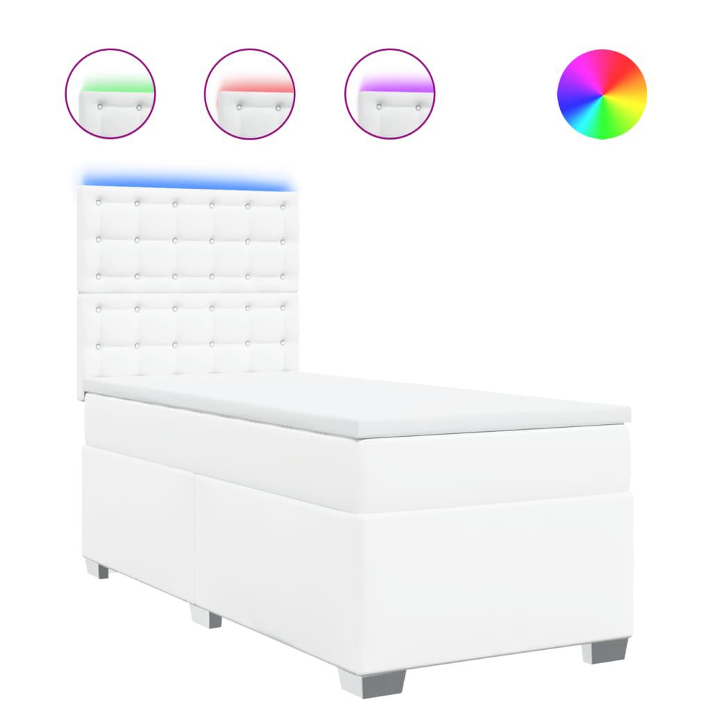 vidaXL Κρεβάτι Boxspring με Στρώμα Λευκό 100x200εκ.από Συνθετικό Δέρμα