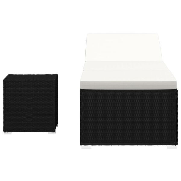 vidaXL Ξαπλώστρα Μαύρη από Συνθετικό Ρατάν με Μαξιλάρι & Τραπεζάκι