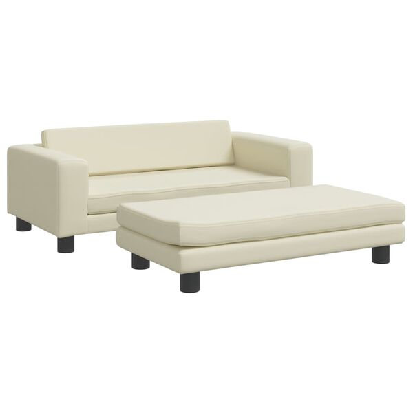 vidaXL Καναπές Παιδικός με Υποπόδιο Κρεμ 100 x 50 x 30 εκ. Συνθ. Δέρμα