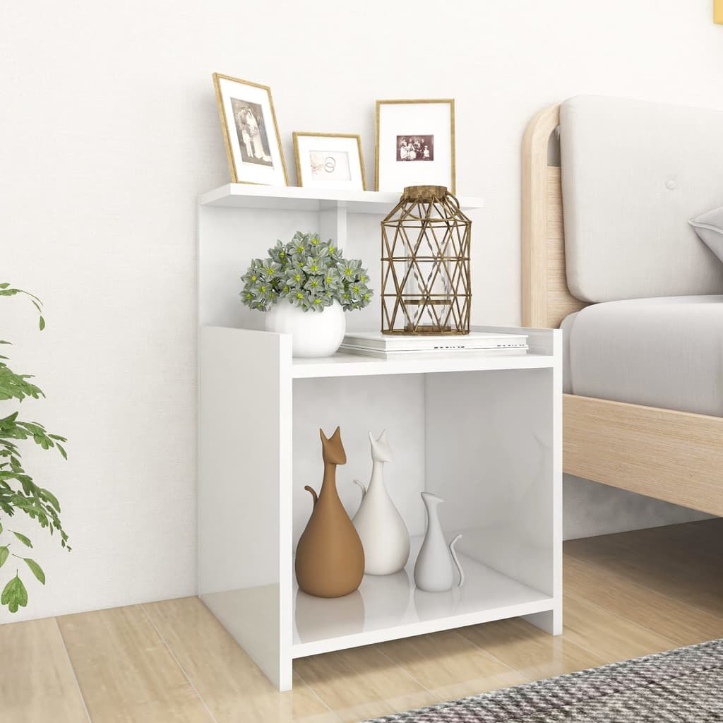 vidaXL Κομοδίνο Γυαλιστερό Λευκό 40x35x60 εκ. από Επεξ. Ξύλο