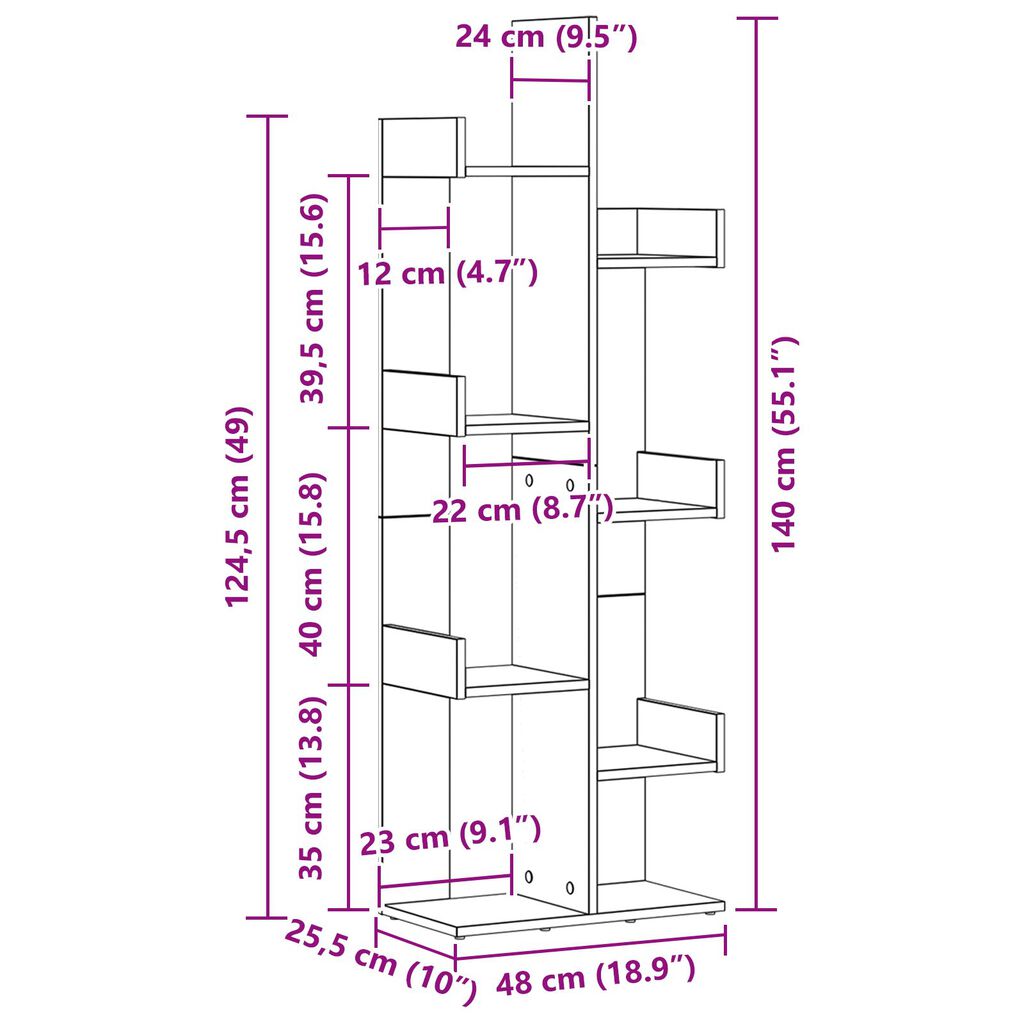 vidaXL Βιβλιοθήκη Μαύρη Δρυς 48x25,5x140 εκ. Φτιαγμένο από Ξύλο
