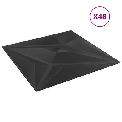 vidaXL Πάνελ Τοίχου 48 τεμ. Μαύρα Σχ. Αστέρι 50 x 50 εκ. 12 μ² από XPS