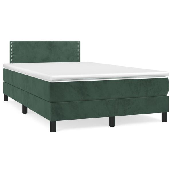 vidaXL Κρεβάτι Boxspring με Στρώμα Σκούρο Πράσινο 120x190εκ. Βελούδινο