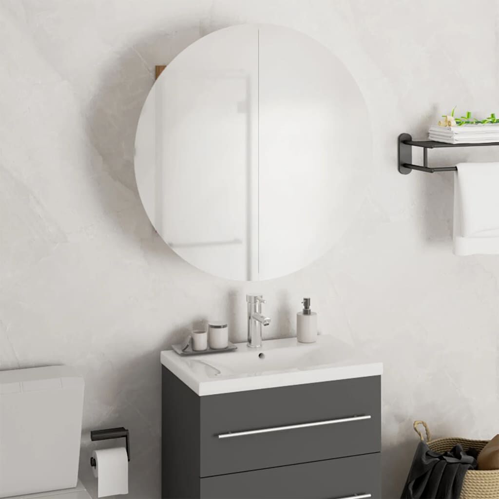 vidaXL Ντουλάπι Μπάνιου με Στρογγυλό Καθρέφτη&LED Δρυς 47x47x17,5 εκ.
