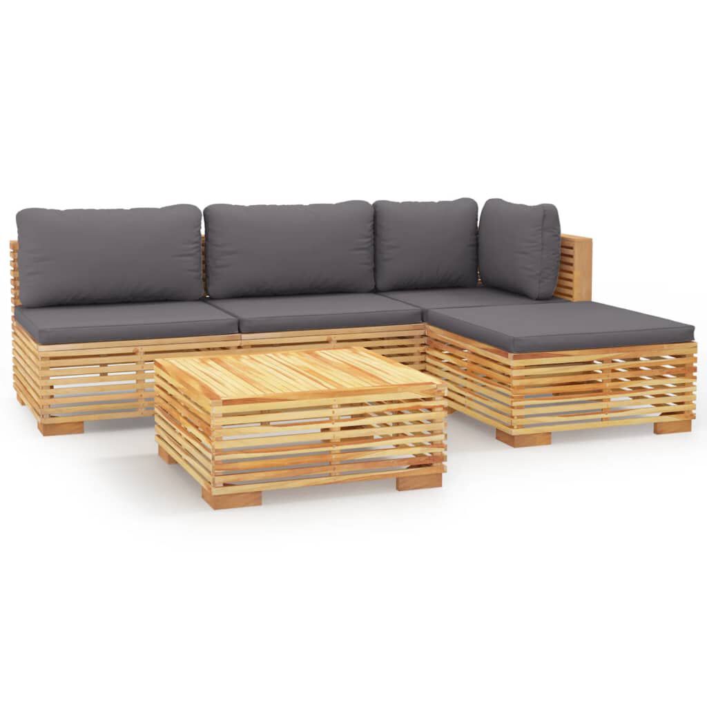 vidaXL Σαλόνι Κήπου Σετ 5 Τεμαχίων από Μασίφ Ξύλο Teak με Μαξιλάρια