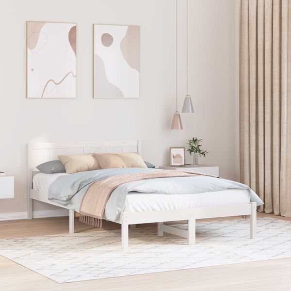 vidaXL Σκελετός Κρεβατιού Λευκό 140 x 190 cm Μασίφ ξύλο πεύκου