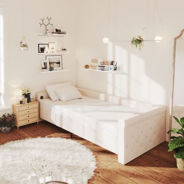 vidaXL &Kappa;&alpha;&nu;&alpha;&pi;έ&sigmaf; &Kappa;&rho;&epsilon;&beta;ά&tau;&iota; &mu;&epsilon; &Sigma;&tau;&rho;ώ&mu;&alpha; & USB &Kappa;&rho;&epsilon;&mu; 90 x 200 &epsilon;&kappa;. &Upsilon;&phi;&alpha;&sigma;&mu;ά&tau;&iota;&nu;&omicron;&sigmaf;