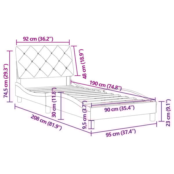 vidaXL Πλαίσιο Κρεβατιού με Κεφαλάρι Μαύρο 90x190 εκ. Βελούδινο
