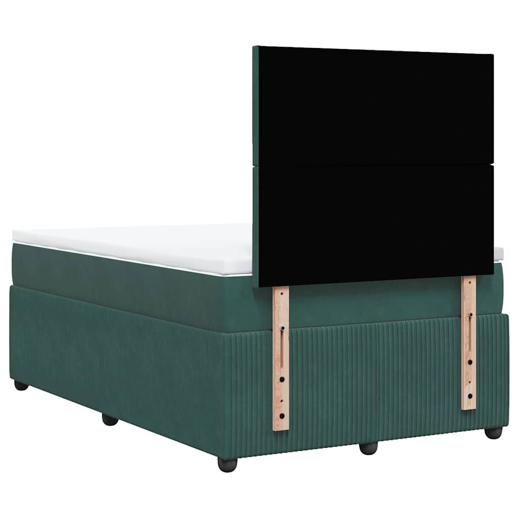vidaXL Κρεβάτι Boxspring με Στρώμα Σκούρο Πράσινο 120x190εκ. Βελούδινο