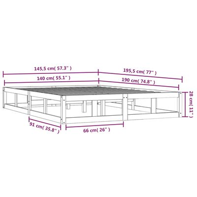 vidaXL Πλαίσιο Κρεβατιού Λευκό 140 x 190 εκ. από Μασίφ Ξύλο